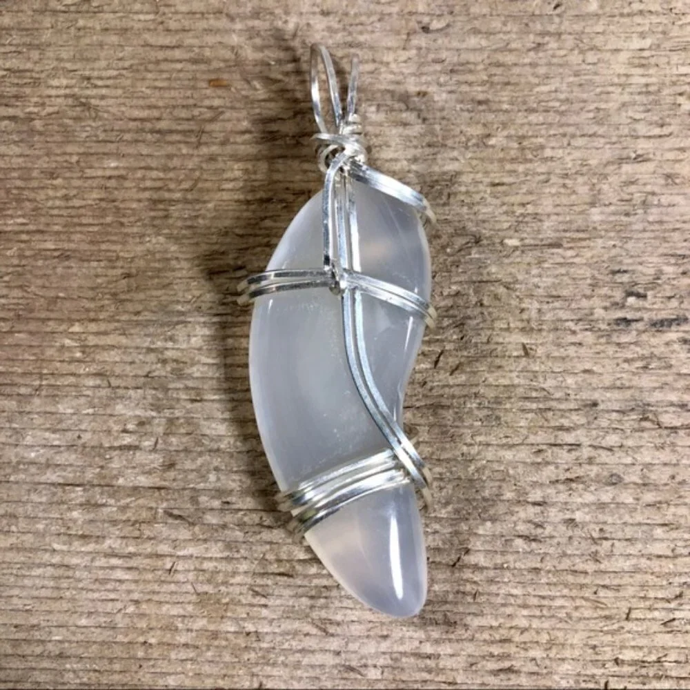 Chalcedony Silver Wrapped Necklace Pendant